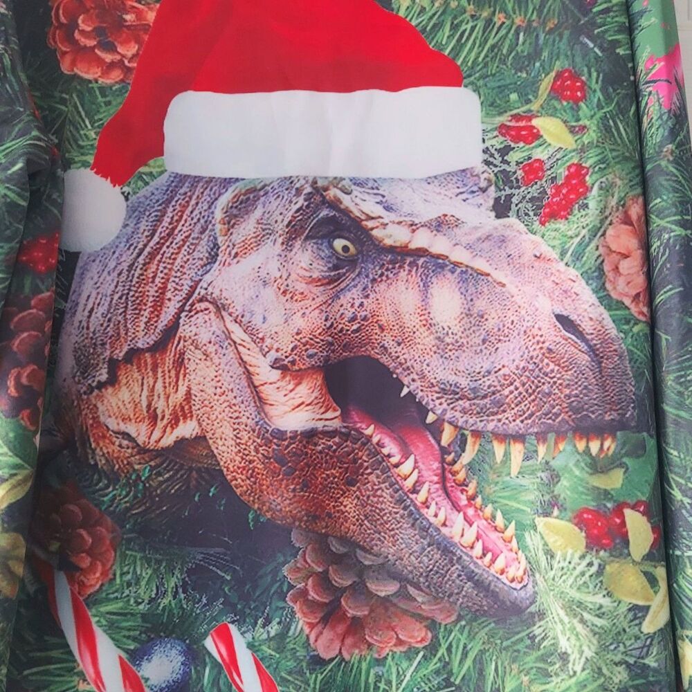 3D Print Ugly Christmas Pullover Santa Hat T-Rex Dinosaur Xmas Top - Picture 2 of 3